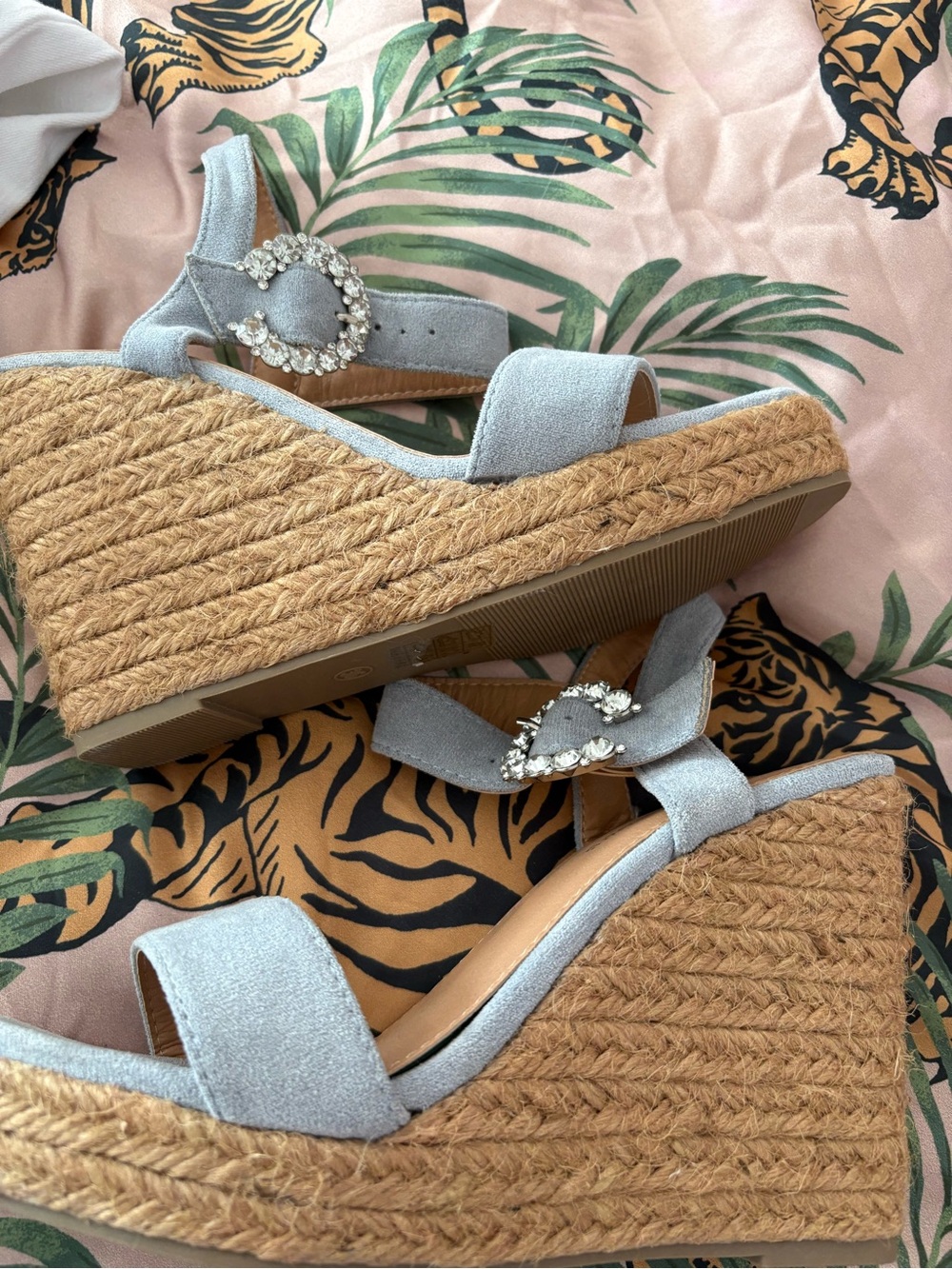 Baby Blue wedges with Crystal buckle shoes 36